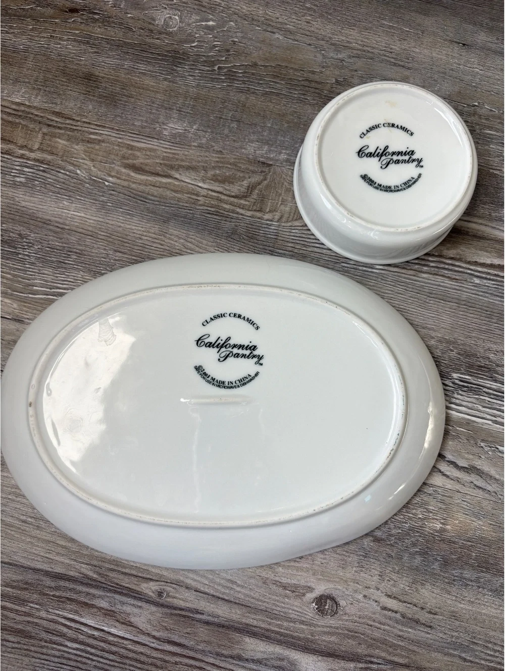 Vintage California Pantry Classic Ceramics Black White Serving Platter & Bowl